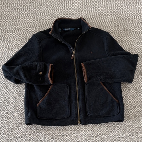 Ralph Lauren Black Zip-Up Sweater with Brown Trim